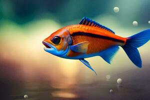 a fish with orange and blue stripes is swimming in the water. AI-Generated photo