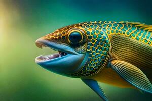 a close up of a fish with its mouth open. AI-Generated photo