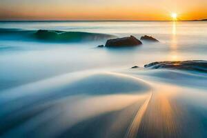 el Dom es ajuste terminado el Oceano en esta largo exposición fotografía. generado por ai foto