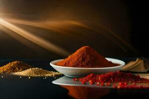 spices in a bowl on a black background. AI-Generated photo