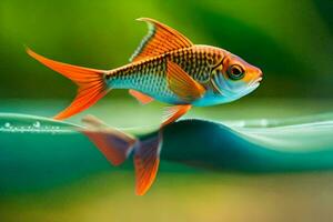 un pescado con naranja y blanco rayas es flotante en el agua. generado por ai foto