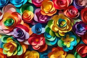 a large group of colorful paper flowers. AI-Generated photo