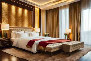 a bed or beds in a room at the ritz carlton beijing. AI-Generated photo