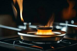 a gas stove with flames coming out of it. AI-Generated photo