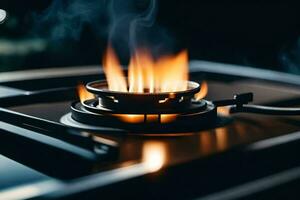 a gas stove with flames on it. AI-Generated photo