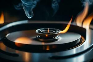 a burning disk on top of a stove. AI-Generated photo