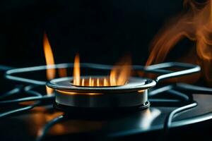 a gas stove with flames on it. AI-Generated photo
