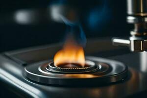 a close up of a flame on a stove top. AI-Generated photo