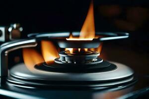 a close up of a stove with a flame. AI-Generated photo