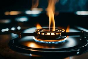 a gas stove with flames on it. AI-Generated photo