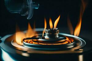 a gas burner with flames on top. AI-Generated photo