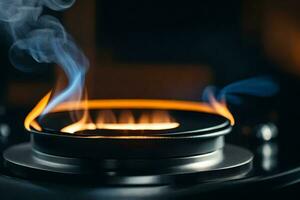 a gas stove with smoke coming out of it. AI-Generated photo