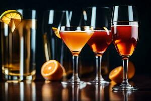 cocktails on a dark background. AI-Generated photo