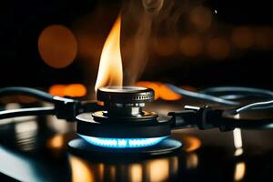 a close up of a burner on a turntable. AI-Generated photo