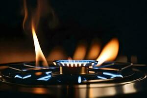 a gas stove with flames and smoke. AI-Generated photo