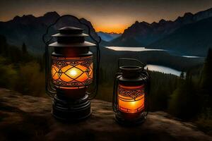 lanterns in the mountains. AI-Generated photo