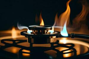 a gas stove with flames and smoke. AI-Generated photo