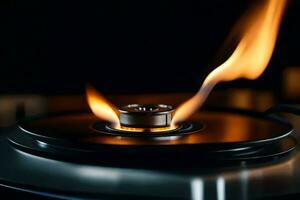 a burning disc on a turntable. AI-Generated photo