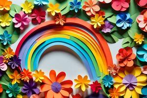 a rainbow made of paper flowers and a rainbow. AI-Generated photo