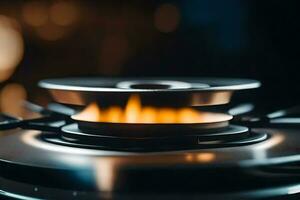 a close up of a gas stove with flames. AI-Generated photo