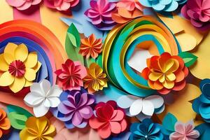 colorful paper flowers arranged in a rainbow pattern. AI-Generated photo