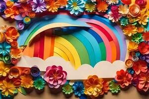 a rainbow made out of paper flowers and paper flowers. AI-Generated photo