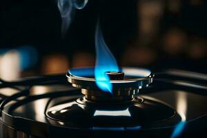 a blue flame is seen on top of a stove. AI-Generated photo