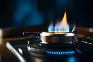 a gas stove with blue flames. AI-Generated photo