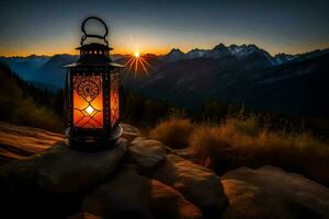 the lantern in the mountains. AI-Generated photo