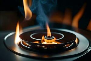 a close up of a gas burner with flames. AI-Generated photo
