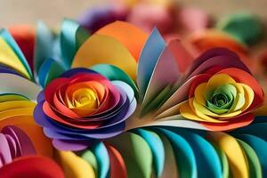 a colorful paper flower arrangement with many different colors. AI-Generated photo