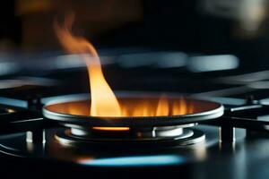 a gas stove with flames on top. AI-Generated photo