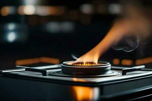 a gas stove with flames coming out of it. AI-Generated photo