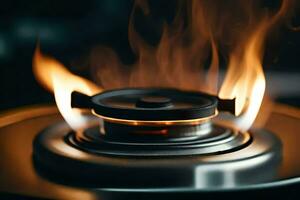 a close up of a gas burner with flames. AI-Generated photo