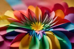 a close up of a colorful flower made out of paper. AI-Generated photo