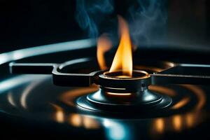 a close up of a gas stove with a flame. AI-Generated photo