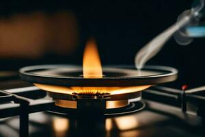 a gas stove with a flame on it. AI-Generated photo