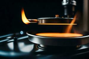 a stove with a flame coming out of it. AI-Generated photo