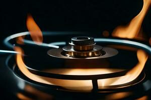 a close up of a gas burner with flames. AI-Generated photo