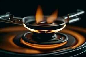 a close up of a gas burner on a stove. AI-Generated photo