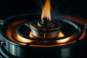 a close up of a stove with a flame. AI-Generated photo