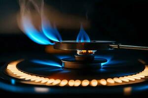 a gas stove with blue flames. AI-Generated photo