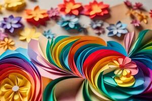 a colorful paper flower arrangement with many different colors. AI-Generated photo