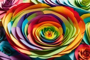 a large group of colorful paper flowers. AI-Generated photo