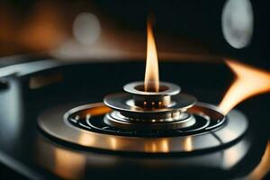 a close up of a gas burner with a flame. AI-Generated photo