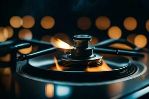 a gas burner on a stove with a flame. AI-Generated photo