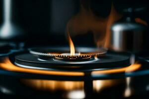 a gas stove with flames on it. AI-Generated photo