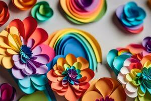 colorful paper flowers arranged in a circle. AI-Generated photo