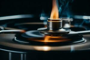 a close up of a gas burner with smoke coming out of it. AI-Generated photo