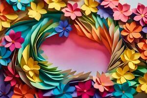 a colorful paper flower arrangement with a circular shape. AI-Generated photo